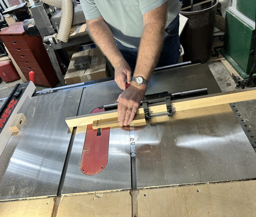 Cutting the tenon on the handle blank