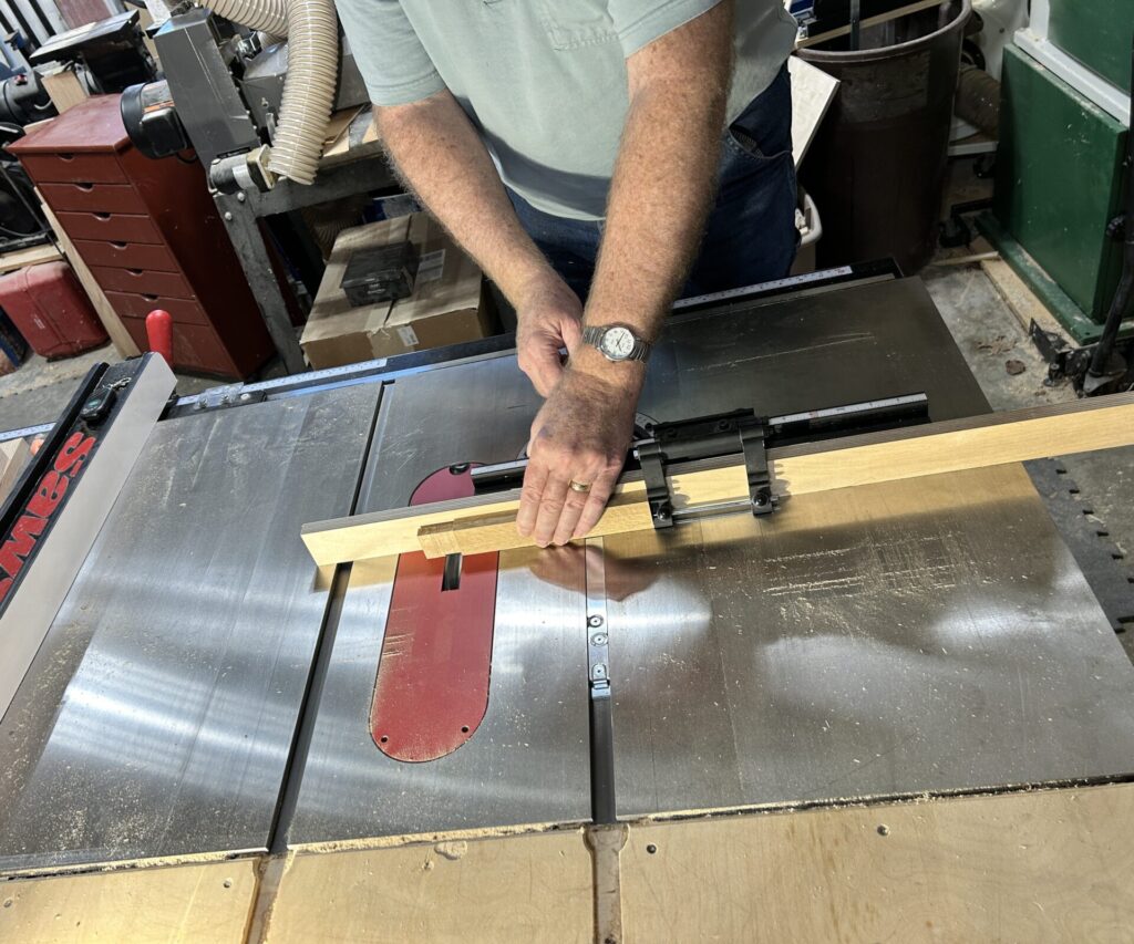 Cutting the tenon on the handle blank