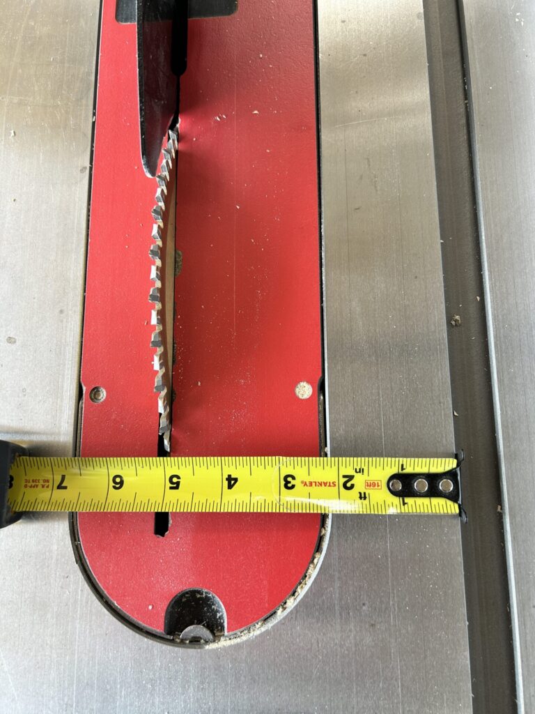 Measuring distance from blade to right miter slot