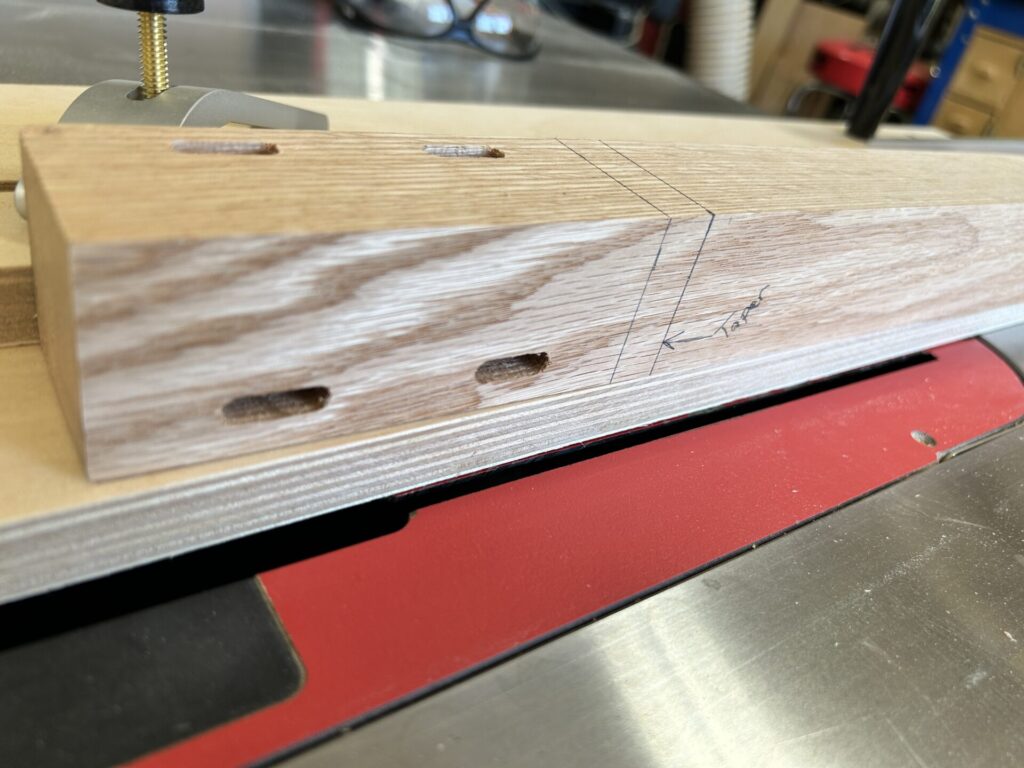 Taper mark laid out at top of leg