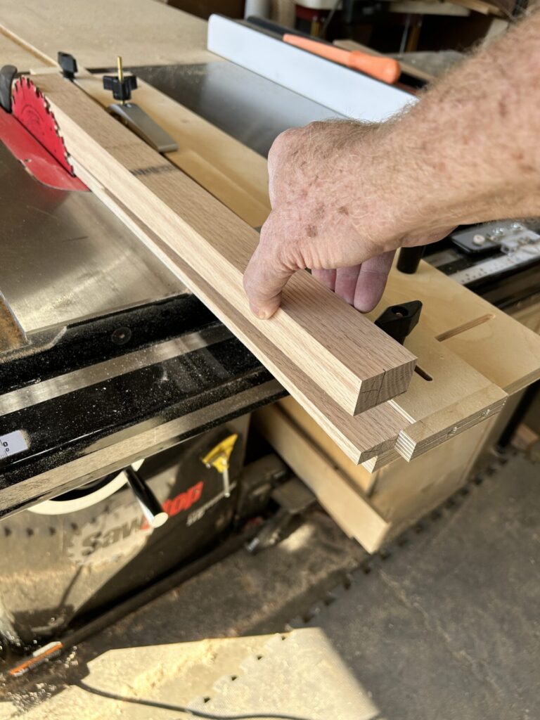 Placing the leg tapered face down onto the cutoff