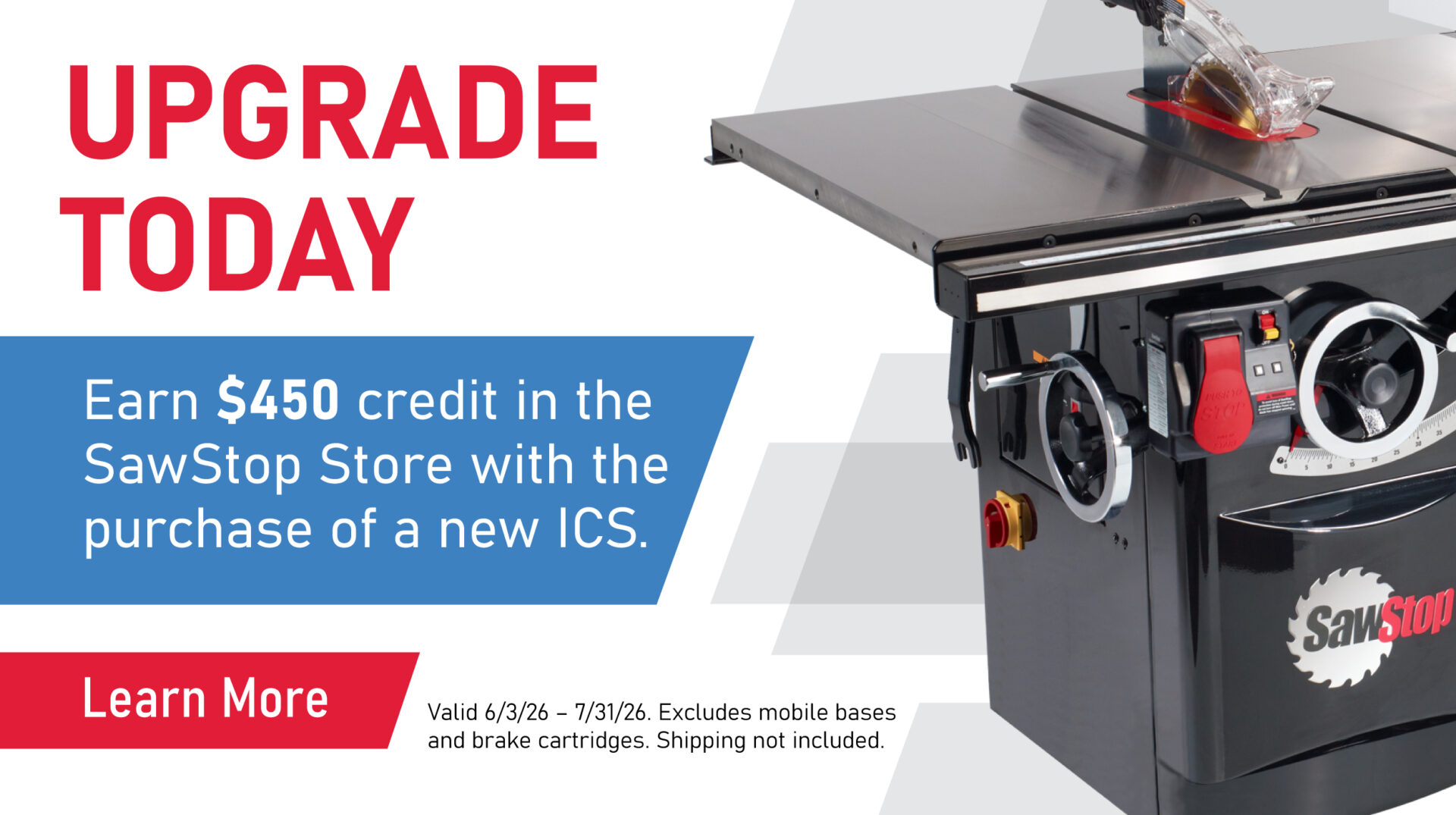 SawStop Industrial Cabinet Saw Promotion With $450 Store Credit